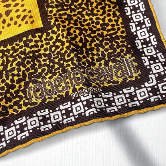 Roberto Cavalli Designer Silk Square Scarf Animal Print Gold Brown 34"x34" - Picture 5 of 10